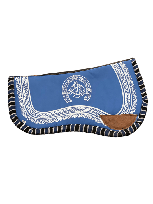 Blue with White Horse and Horseshoe Horse Saddle Pad / Suadero