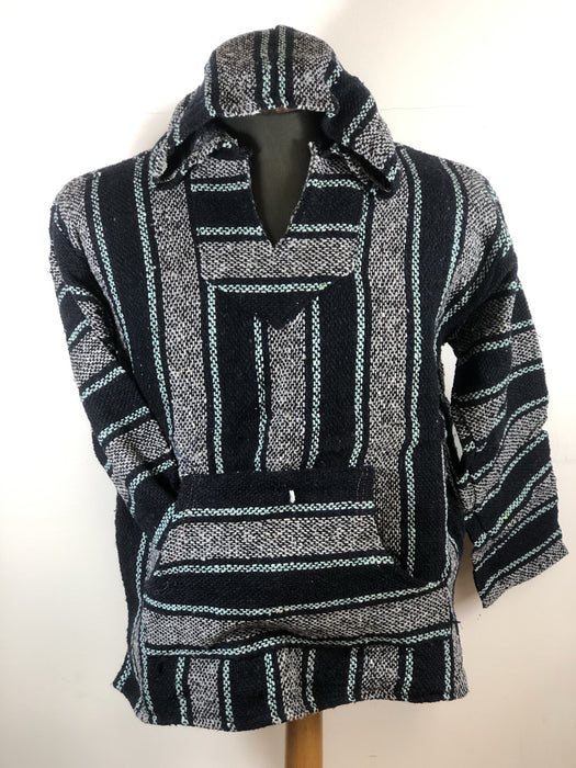 Baja Hoodie Navy Blue and Grey with Turquoise Lines 050