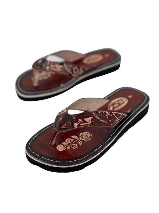 Leather Sandal - Brown Embroidered