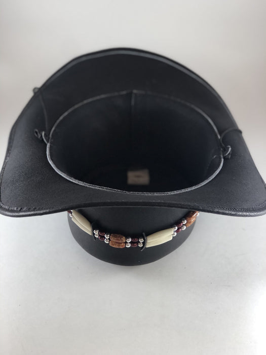 Black Safari Aussie Indiana Jones Style Leather Hat Wood and Bone Hat Band