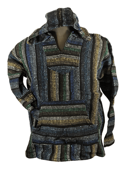 Baja Hoodie Black with Multicolor Lines Green 031 — Rodeo Durango