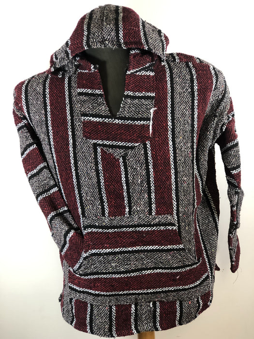 Baja Hoodie Red and Grey with Black and White Lines 049