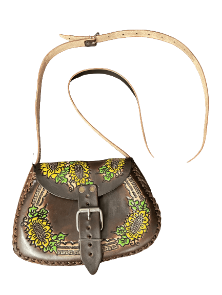 Brown Sunflower Hand Tooled Leather Purse