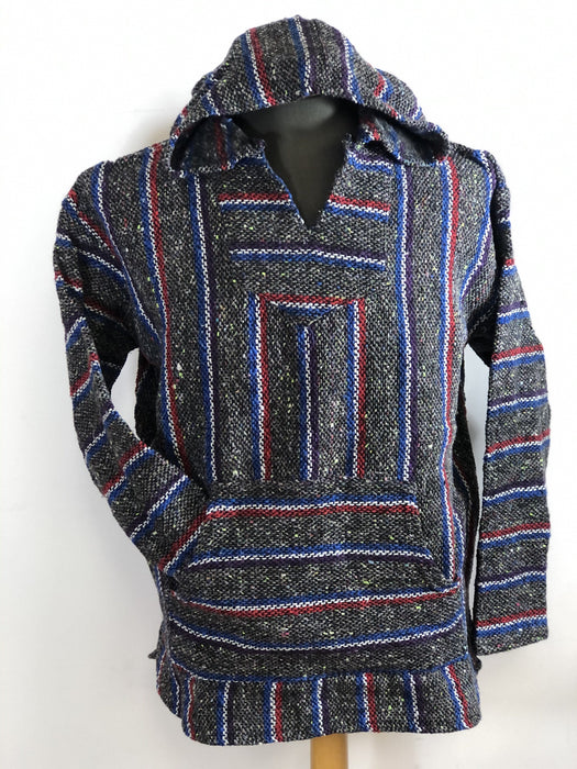 Baja Hoodie Grey with Blue, White, Red and Purple Lines 066