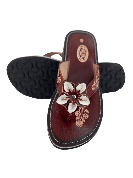 Leather Sandal- Brown Flower Embroidery