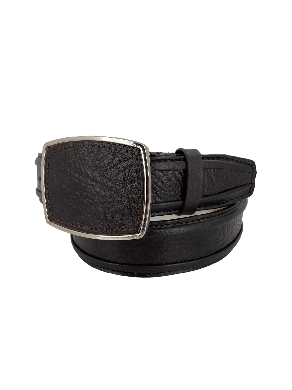 Brown with 2 Thick Double Lines Ovaled Square SILVER Buckle