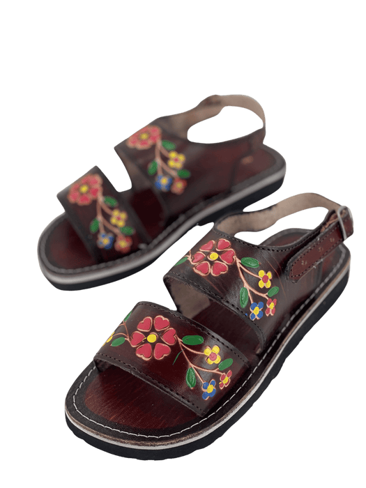 Leather Sandal - Brown Double Flower