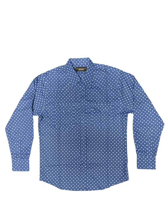 Royal Blue with White Star Figures Western Button Down Shirt
