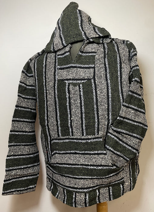 Baja Hoodie Dark Green and Beige with Black and White Lines 079