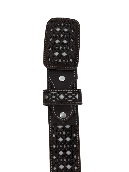 Brown Infinite Diamonds Chiseled Charro Leather Belt