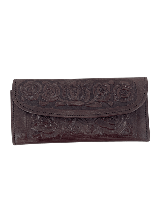 Dark Brown Printed Roses Leather Wallet