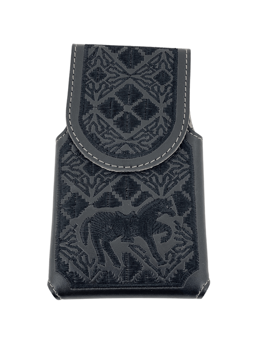 Black and Black Dancing Horse V2 Silk Thread Leather Phone Case