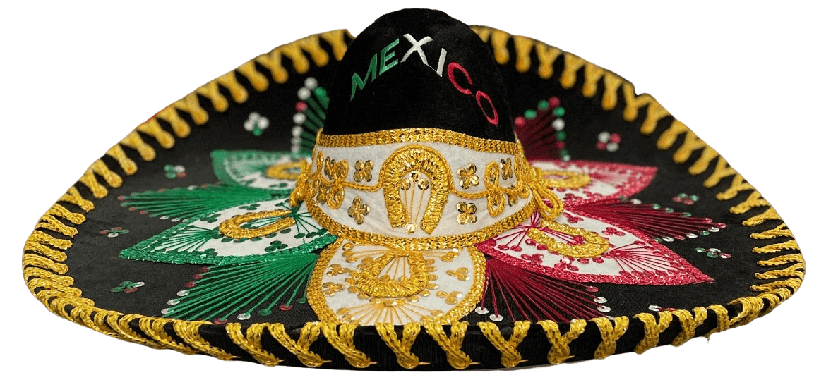 Sombrero Charro Mariachi Gold and Black Tricolor ‘Mexico’