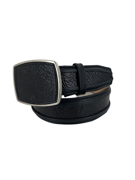 Black with 2 Thick Double Lines Ovaled Square Buckle Leather Black with 2 Thick Double Lines Ovaled Square Buckle Leather