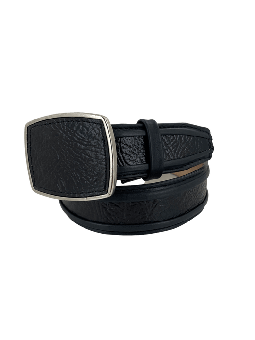 Black with 2 Thick Double Lines Leather Western Belt