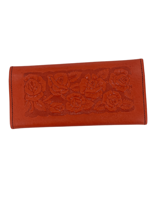 Bright Orange Printed Roses Leather Wallet