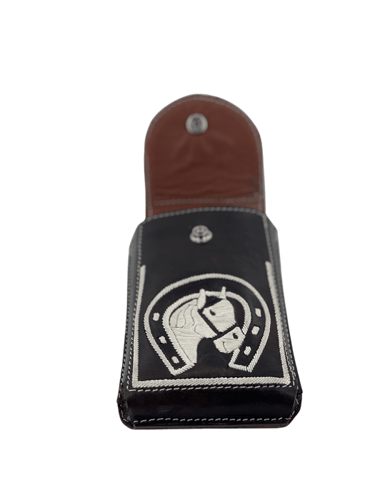 Brown Horse Head in Horseshoe with Bull Piteado Leather Phone Case