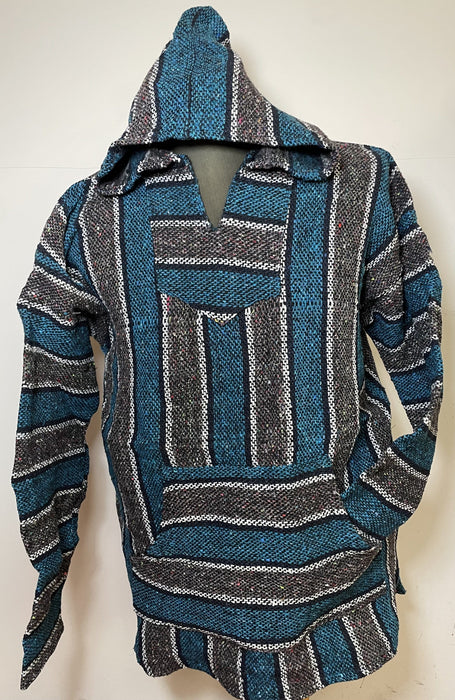 Baja Hoodie Dark Grey and Blue with Navy Blue and White Lines 082