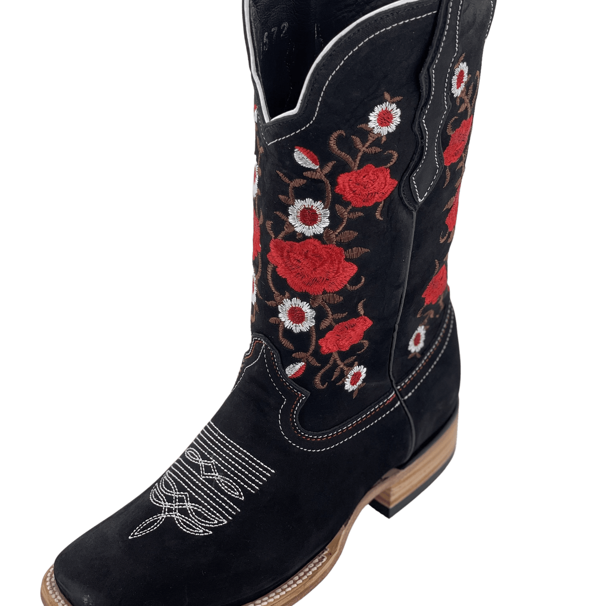 Women s Red Rose Nobuck Black Square Toe Rodeo Boot