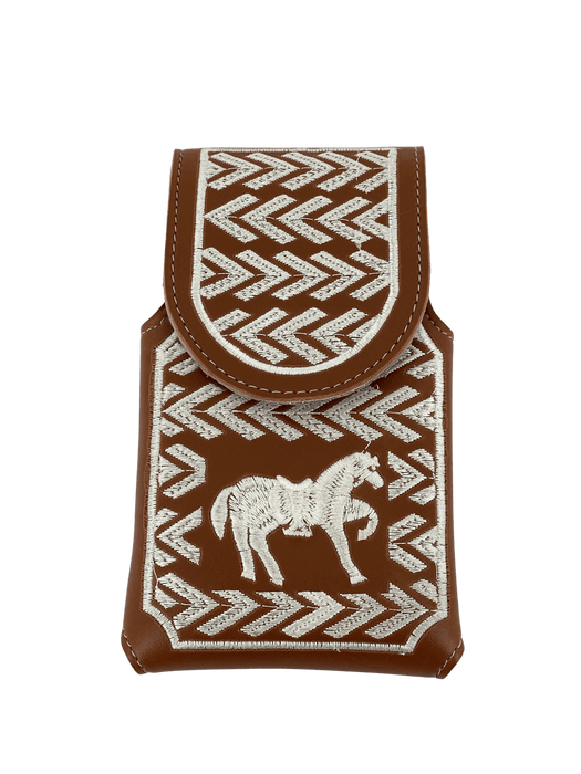 Chedron and White Dancing Horse Silk Thread Leather Phone Case