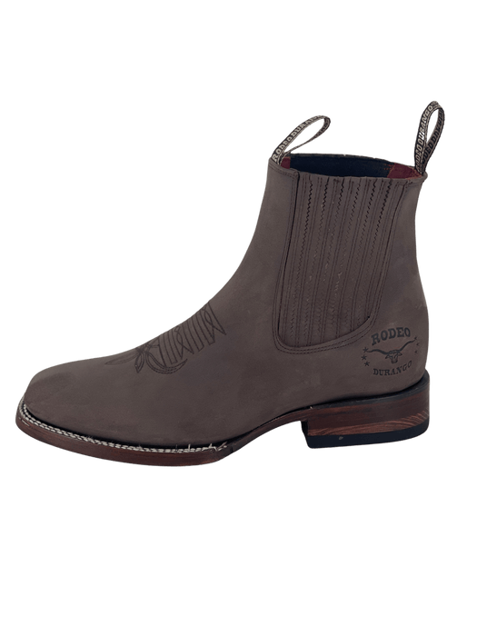 Brown Square Toe Leather Sole Botin Rodeo
