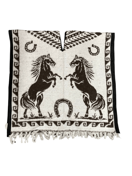 White and Brown Youth Horse Poncho/Gaban