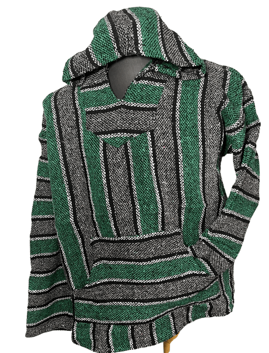 Baja Hoodie Grey and Green with Black and White Lines 101