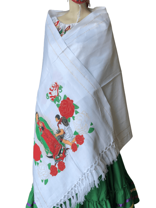 White Rebozo de Virgen de Guadalupe
