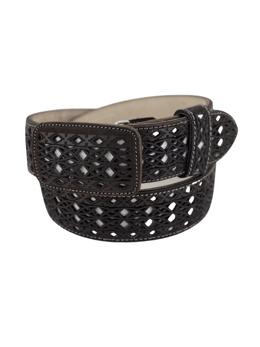Brown Infinite Diamonds Chiseled Charro Leather Belt