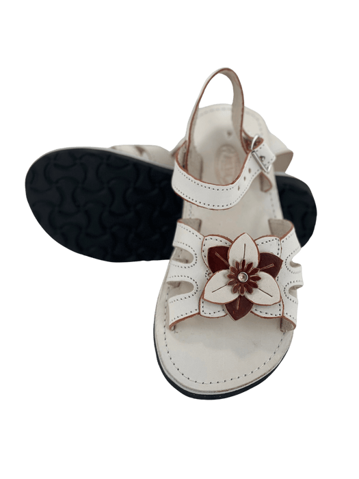 Leather Sandal - Natural Strap Around Flower