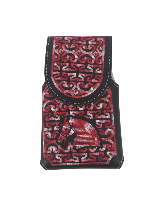 Black and Red Horse Head Silk Thread Leather Phone Case