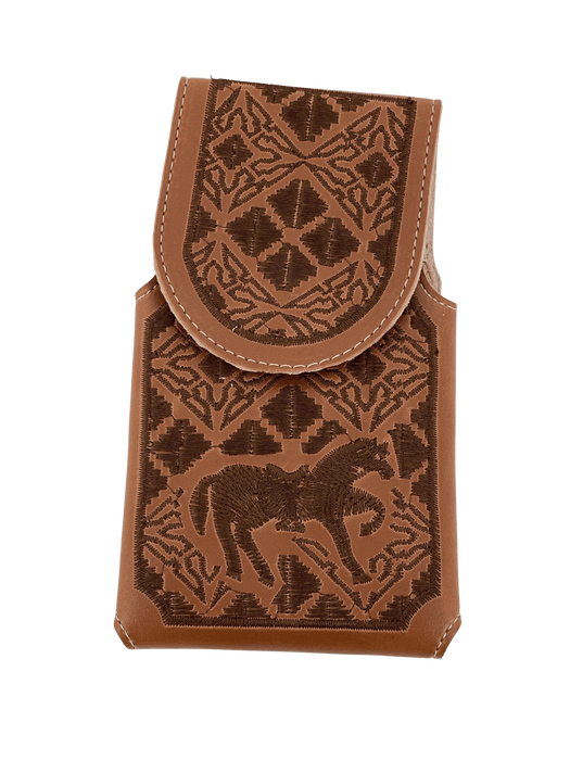 Chedron and Brown Dancing Horse V2 Silk Thread Leather Phone Case