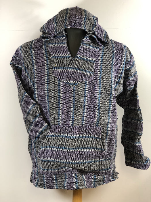 Baja Hoodie Lavender and Grey with Blue and White Lines 069