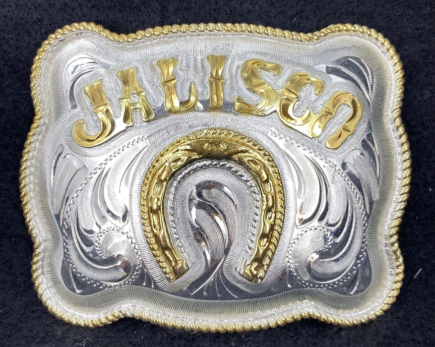 Jalisco Horse Shoe Rec Rope Edge Cowboy Western Wear Buckle (Medium)