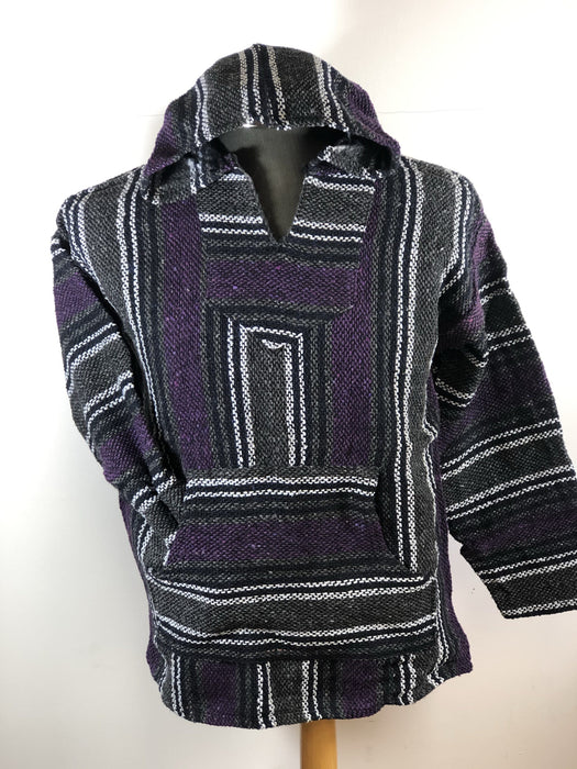 Baja Hoodie Dark Grey and Purple with Navy Blue and White Lines 046