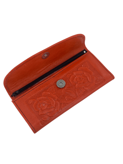 Bright Orange Printed Roses Leather Wallet