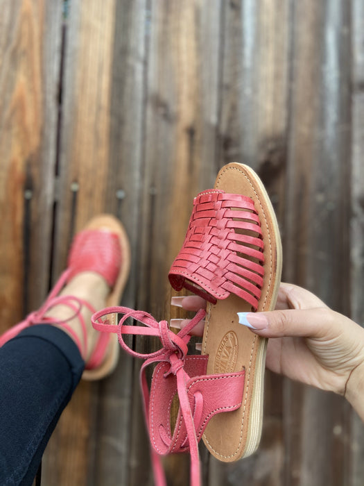 Pink Open Toe Wrap Around Heel Huarache