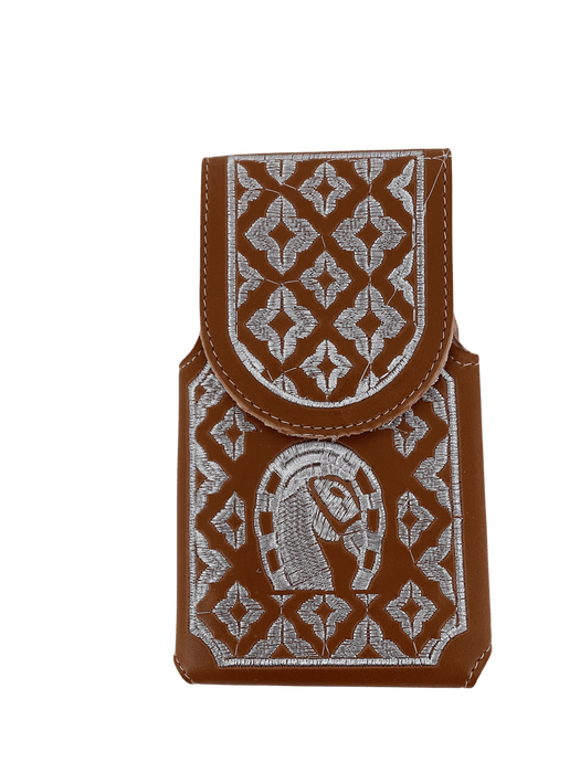 Chedron and Plata Horse Head in Horse Shoe Silk Thread Leather Phone Case