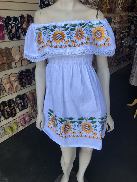 White Sunflower Campesina Dress