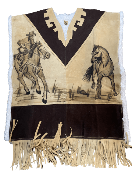 Double Cowboy Riding Horse Leather Poncho With Fur Inside