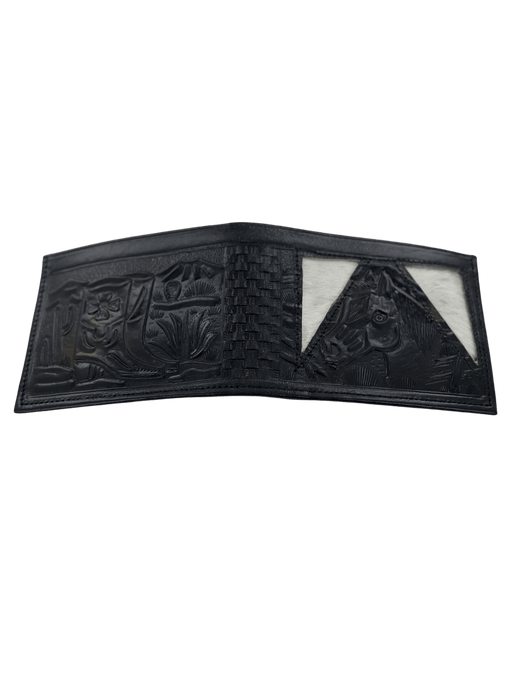 Black Horse Head in Pyramid Shape with Cow Hair Leather Wallet