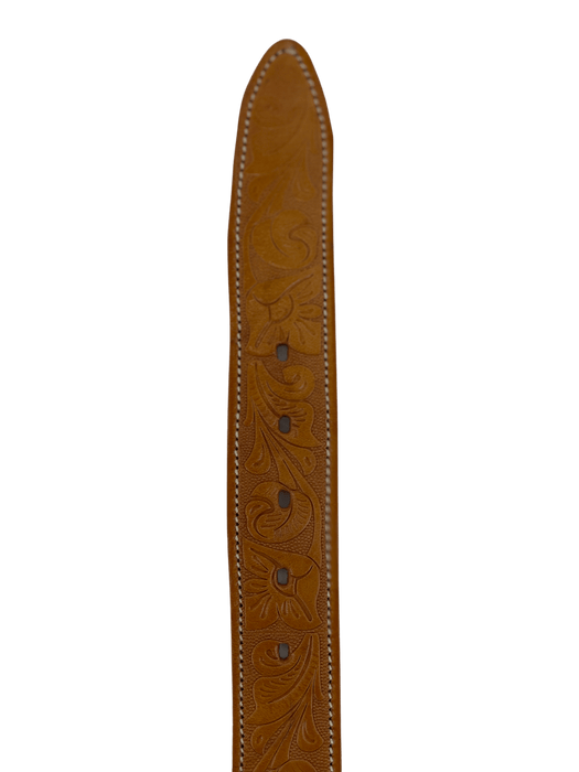 Tan Stamped Flowers Leather Belt