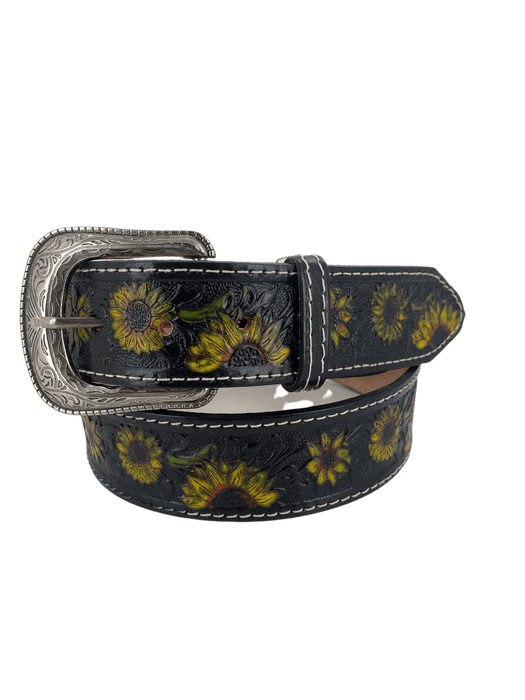Women’s Black Hand-painted Sunflowers Leather Belt