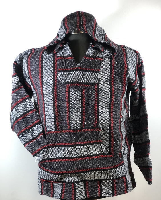 Baja Hoodie Dark Grey and Light Grey with Red and Black Lines 022
