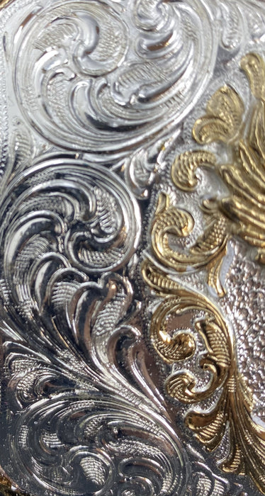 Fine Handcrafted Silver Alpaca Spread Eagle With Gold Tone Alpaca, Cowboy Western Belt Buckle