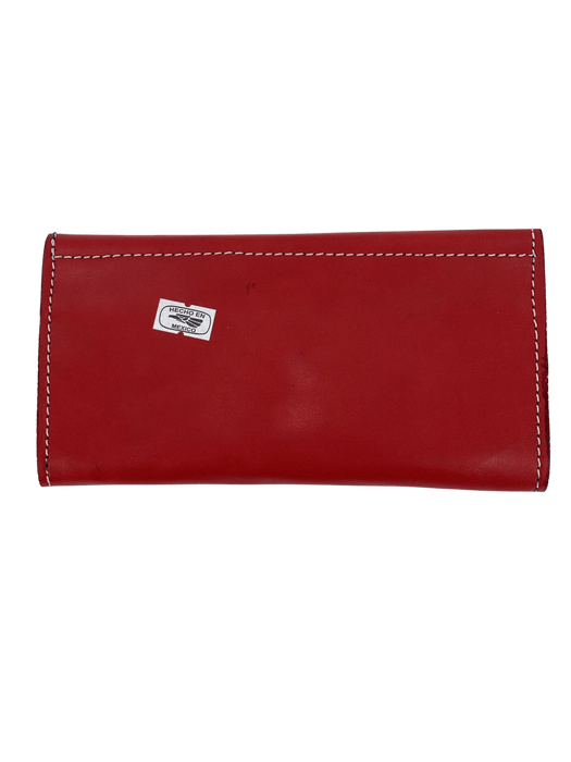 Red with Burgundy Roses Embroidery Leather Wallet