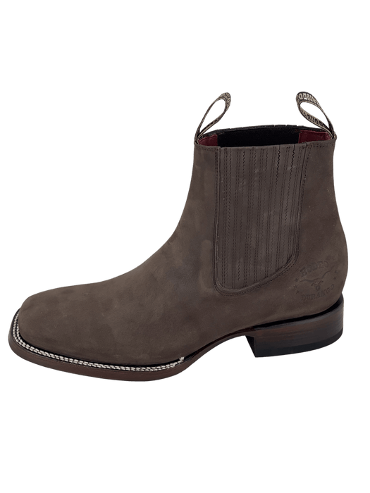 Solid Brown Square Toe Nobuck Leather Sole Botin Rodeo