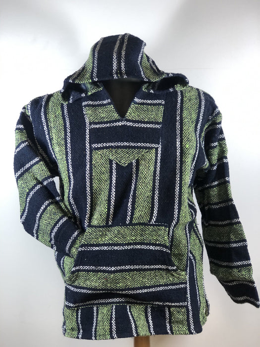 Baja Hoodie Navy Blue and Light Green with White Lines  026