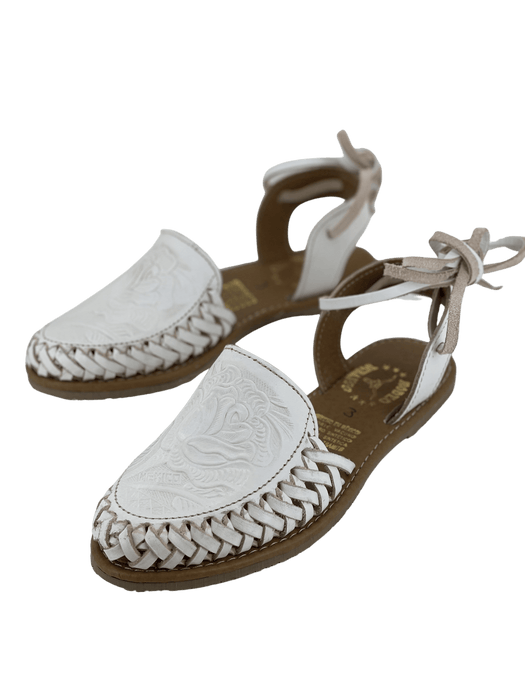 White Printed Rose “MEX” Wrap Around Heel Huarache — Rodeo Durango