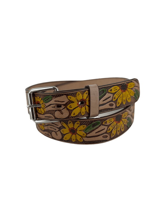 Sunflower Stamped Leather Belt